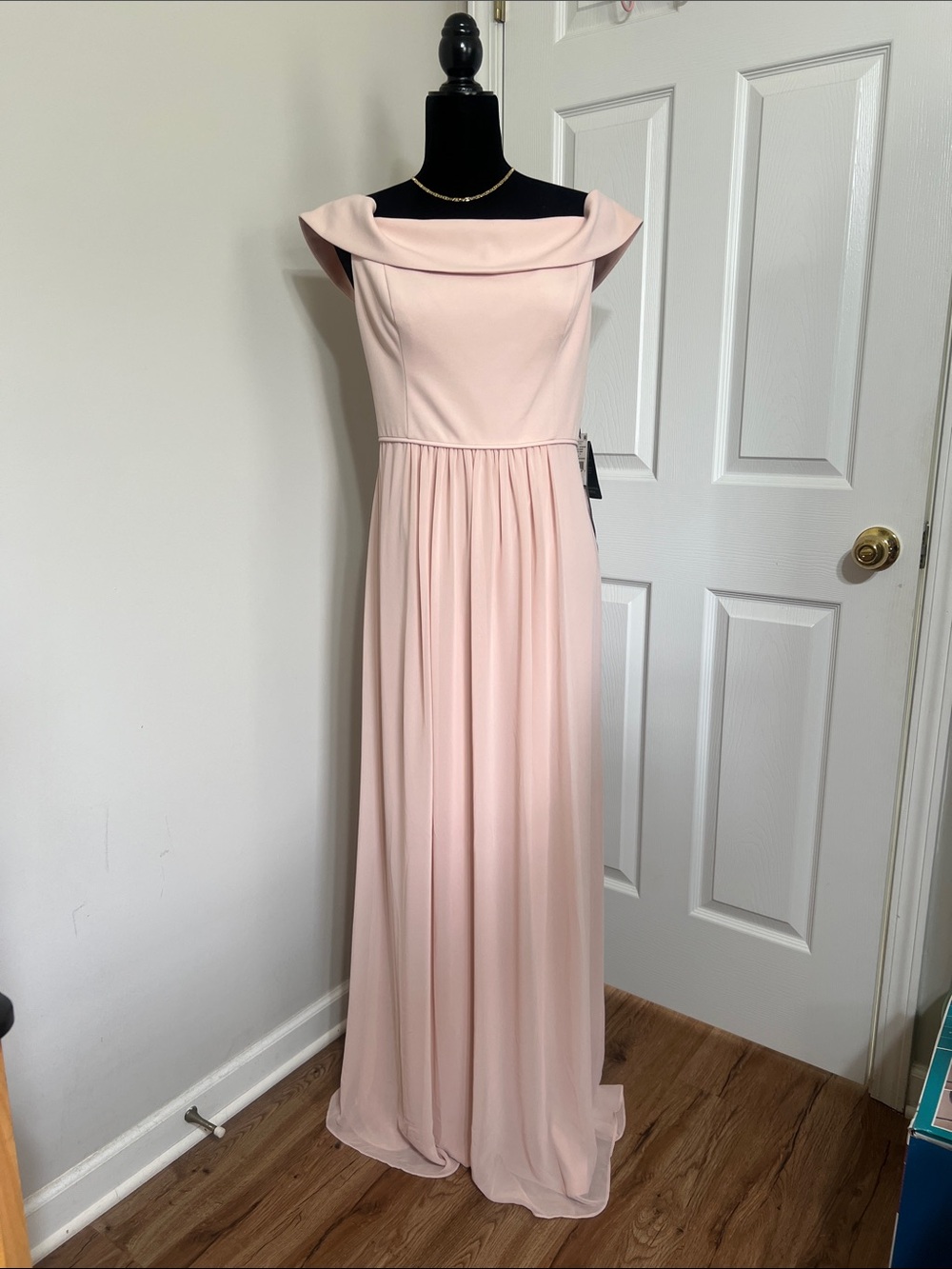 Adrianna Papell Soft Blush Pink Off-Shoulder Maxi Dress